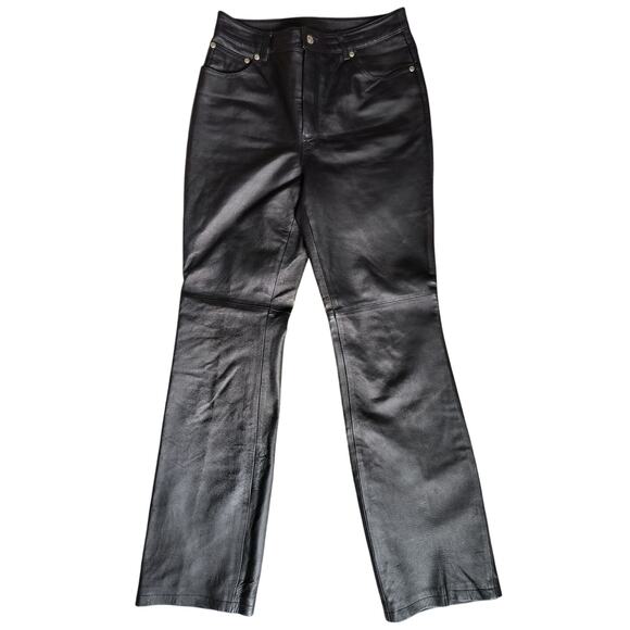 Newport News Leather Pants Women's Sz 6 Black Bootcut Lined Classic Dressy Biker - Picture 3 of 14